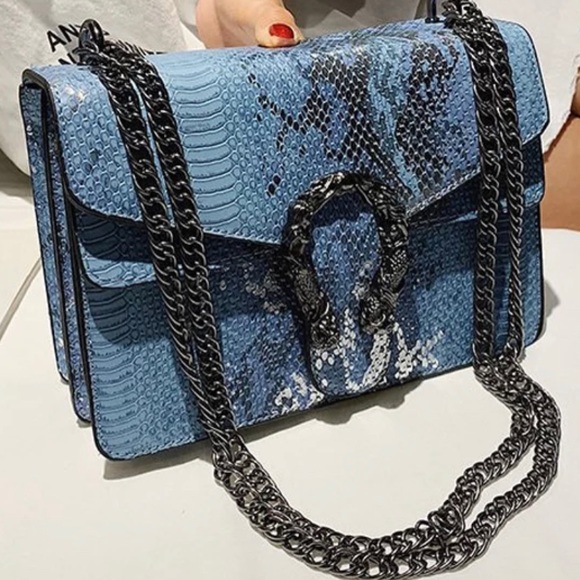 Animal Print Metallic Gunmetal PU Leather Bag - Picture 6 of 7